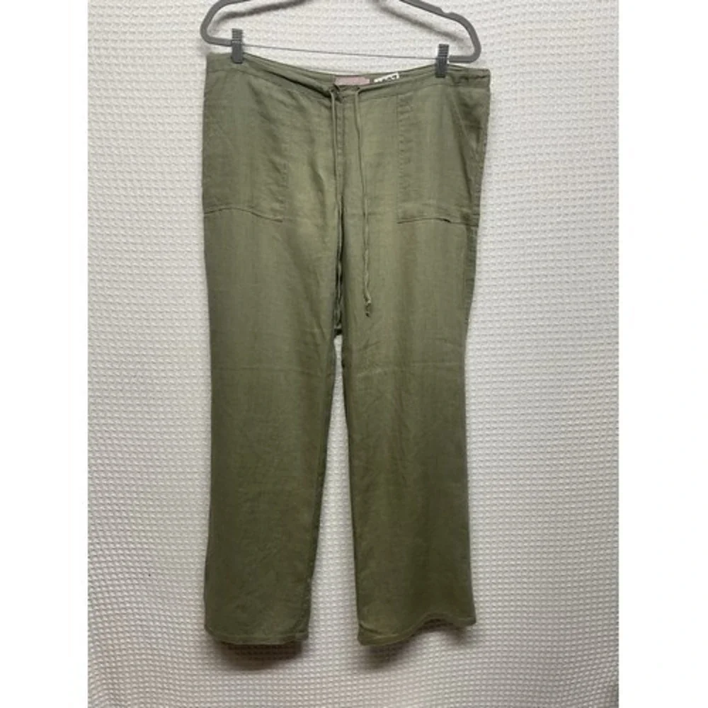 Oboe Olive Green/Khaki Drawstring Cargo Straight Pants Women L‎ China 100% Linen